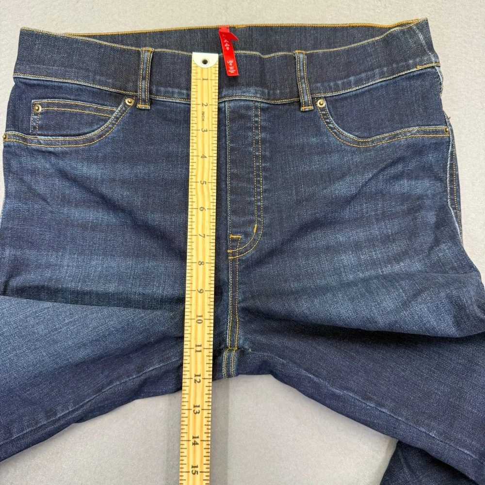 Spanx Womens Flare Jeans Dark Wash Blue Pull On Stretch Denim Size Large L/G